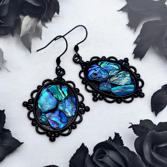 Lustre NZ Paua shell gothic frame earrings