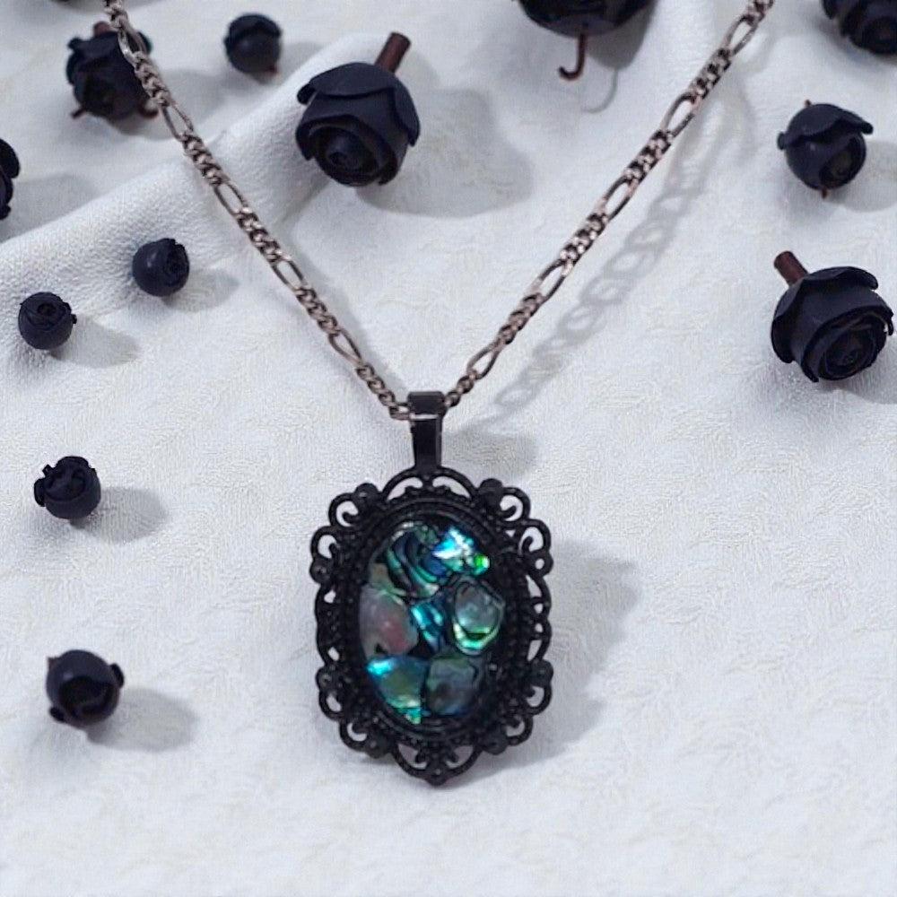 Lustre NZ Paua shell gothic frame pendant