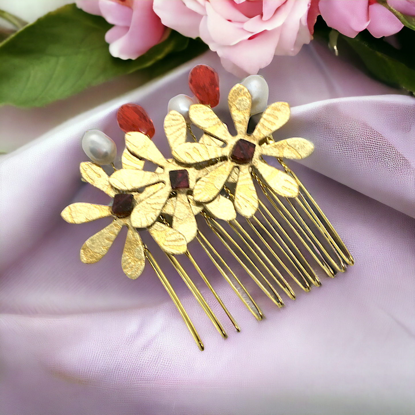 Petals of Gold Hair Comb